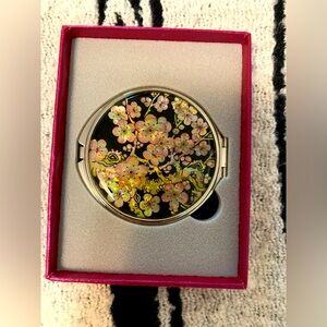 Compact Makeup Mirror. Floral Inlay in Silver. New in Box.